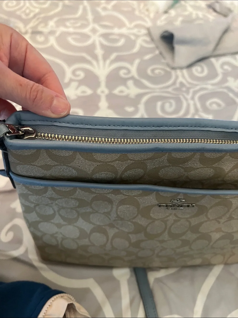 COACH File Crossbody Signature Coated Canvas Khaki Cornflower Blue 2017